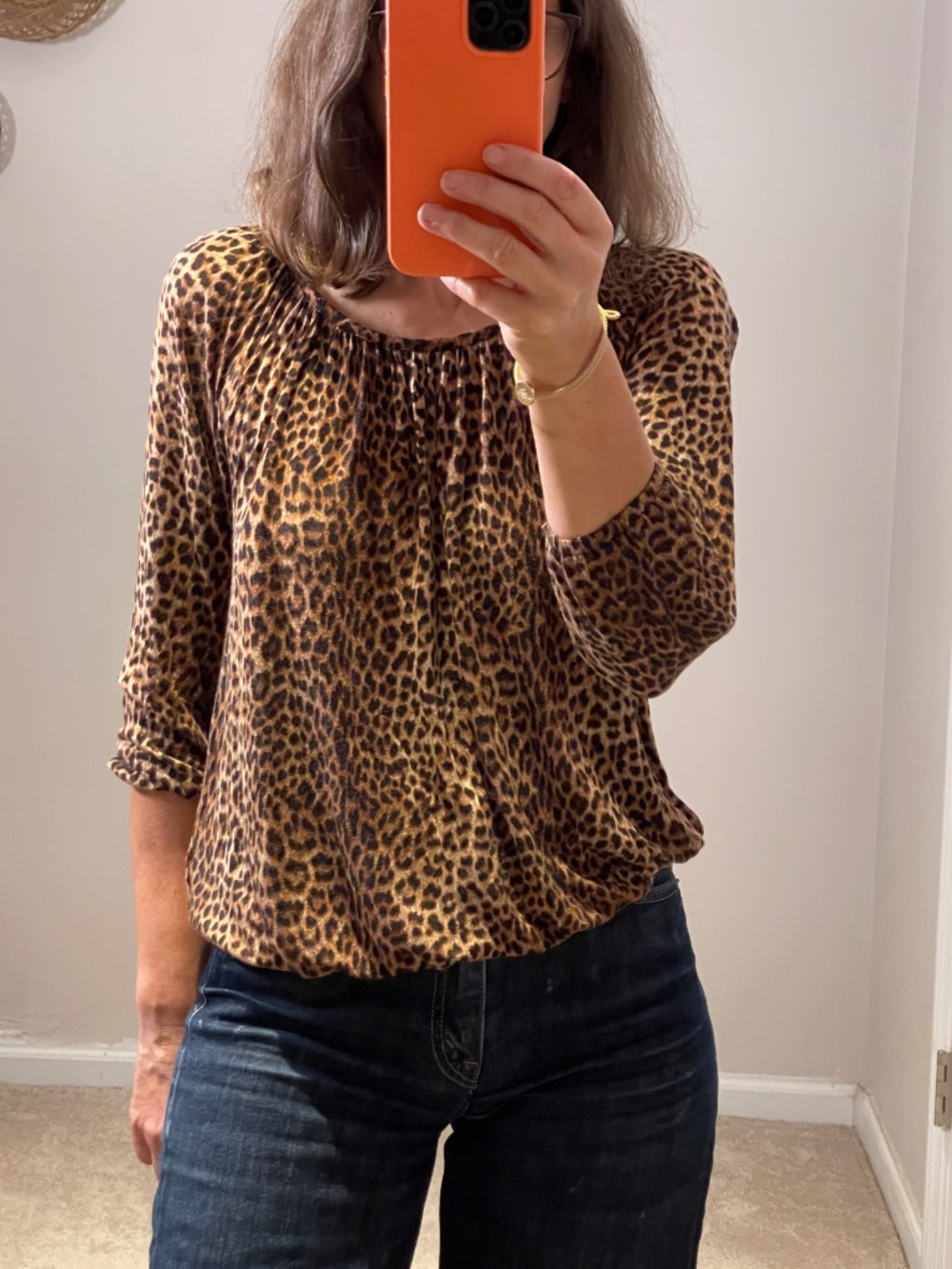 Michael Kors animal print 3/4 sleeve jersey blouse top women S
